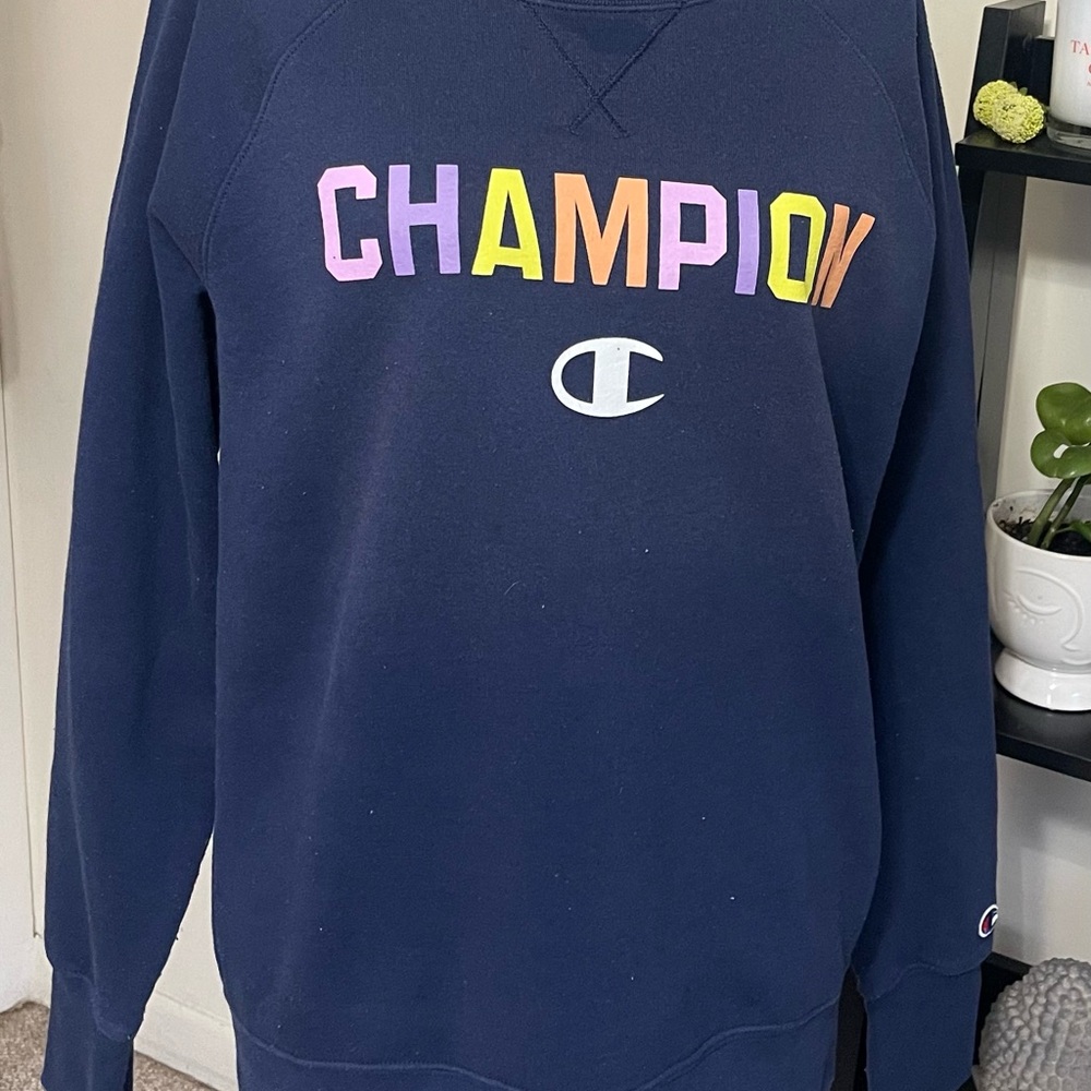 Champion Dark Blue Crewneck with Colorful Logo
